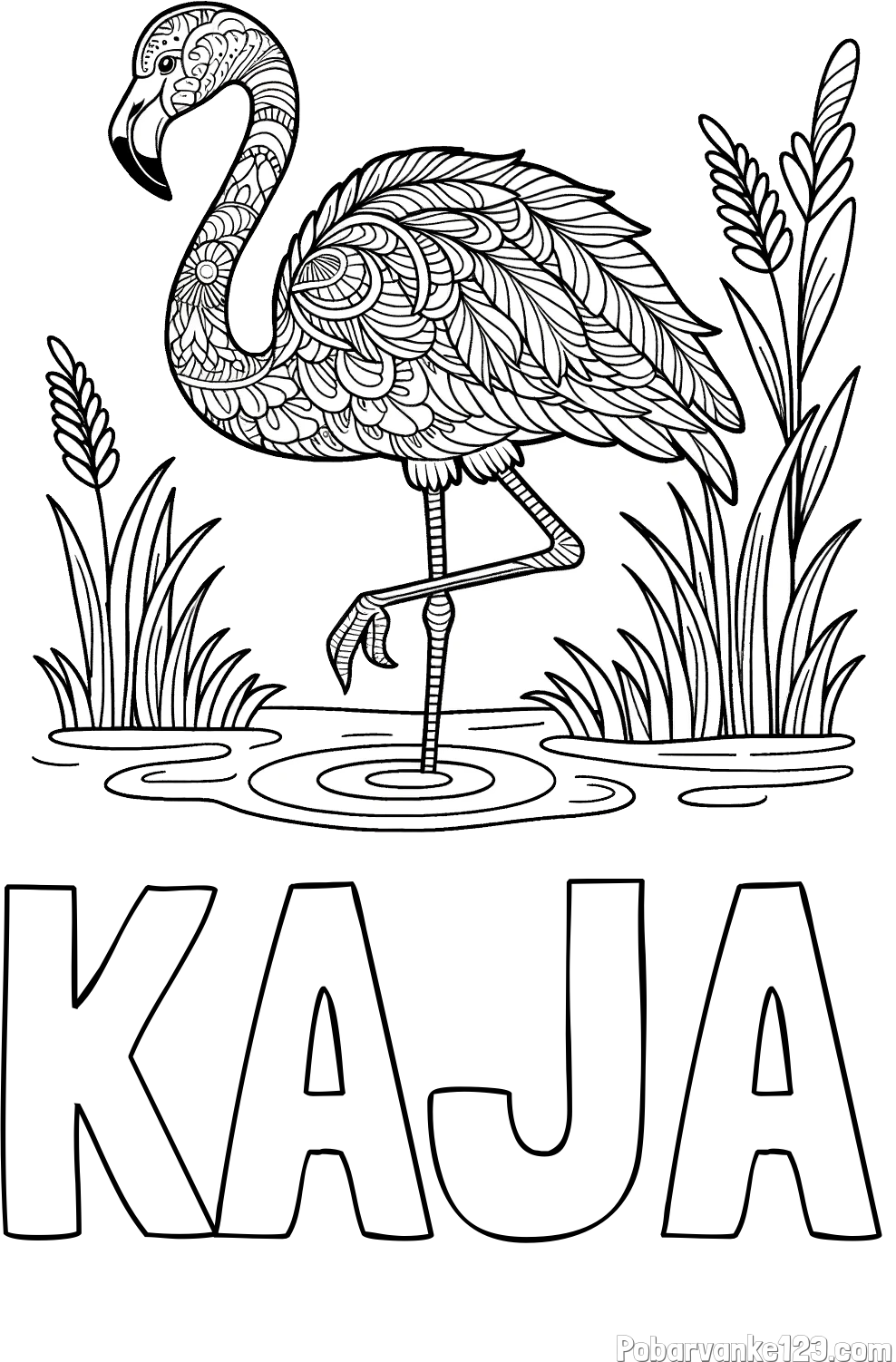 Pobarvanka imena KAJA in pobarvanka flaminga z abstraktnimi vzorci