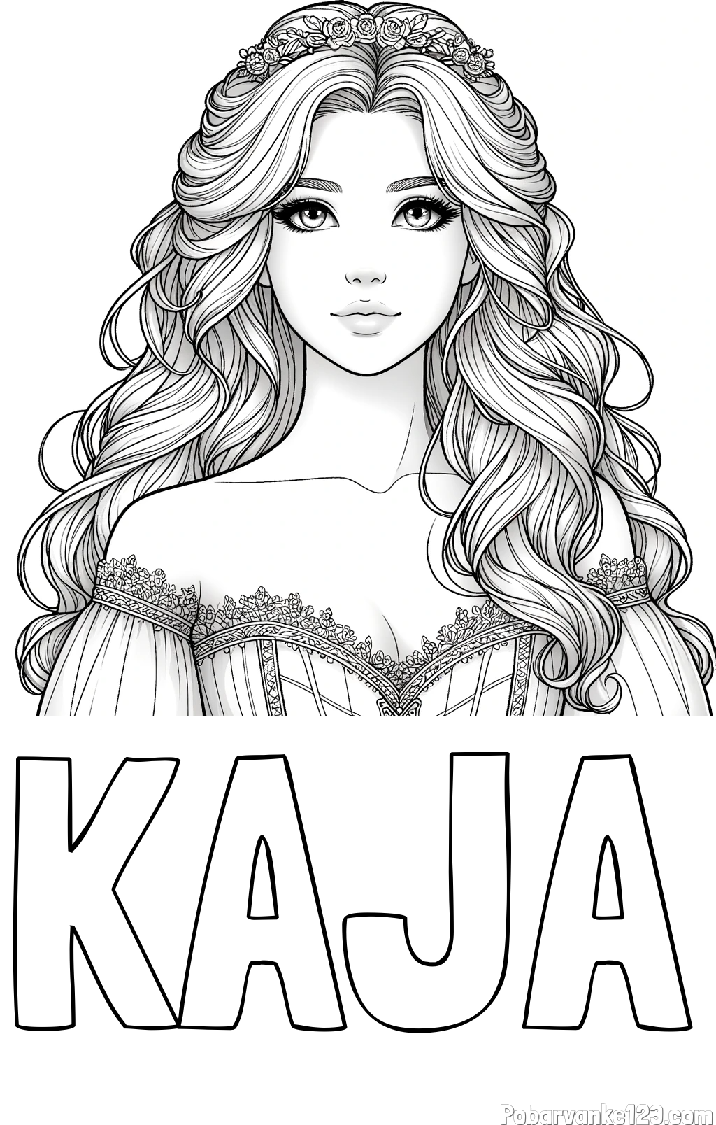 Pobarvanka imena KAJA in pobarvanka lepe princese