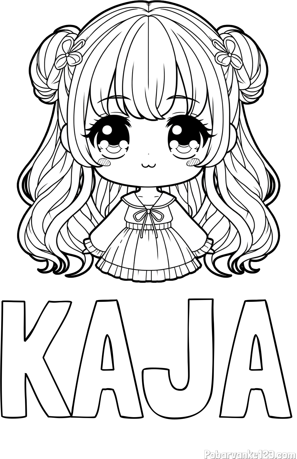 Pobarvanka imena KAJA in pobarvanka prikupne punčke v anime slogu