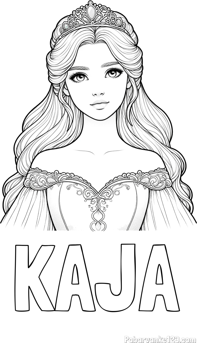 Pobarvanka imena KAJA in pobarvanka realistične princese