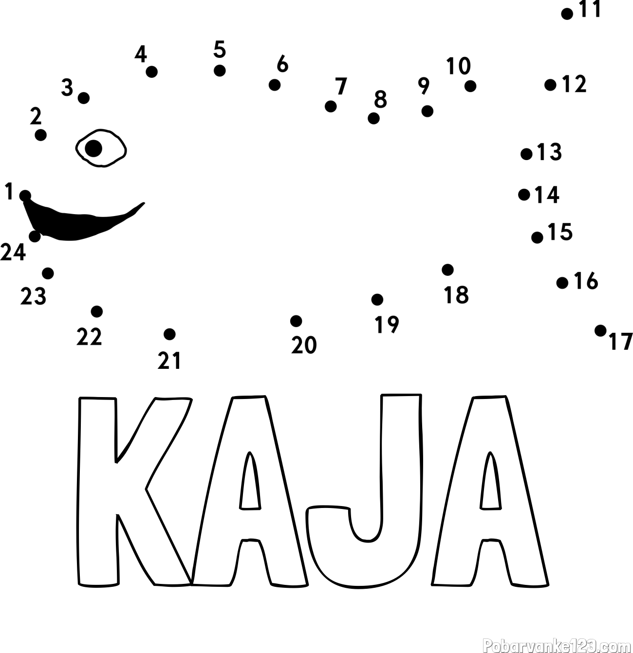 Pobarvanka imena KAJA in pobarvanka ribe - poveži številke
