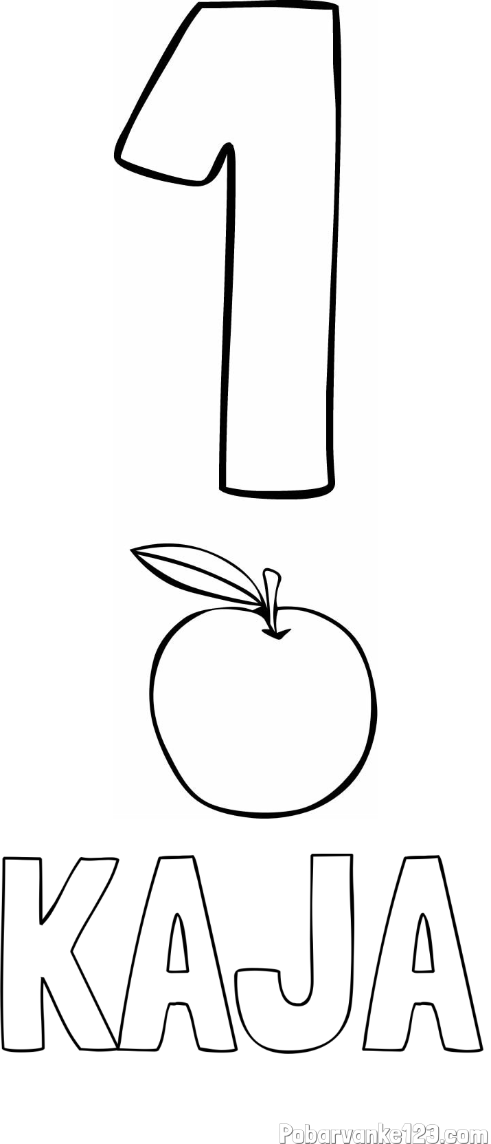 Pobarvanka imena KAJA in pobarvanka števila 1 s slikovnim prikazom