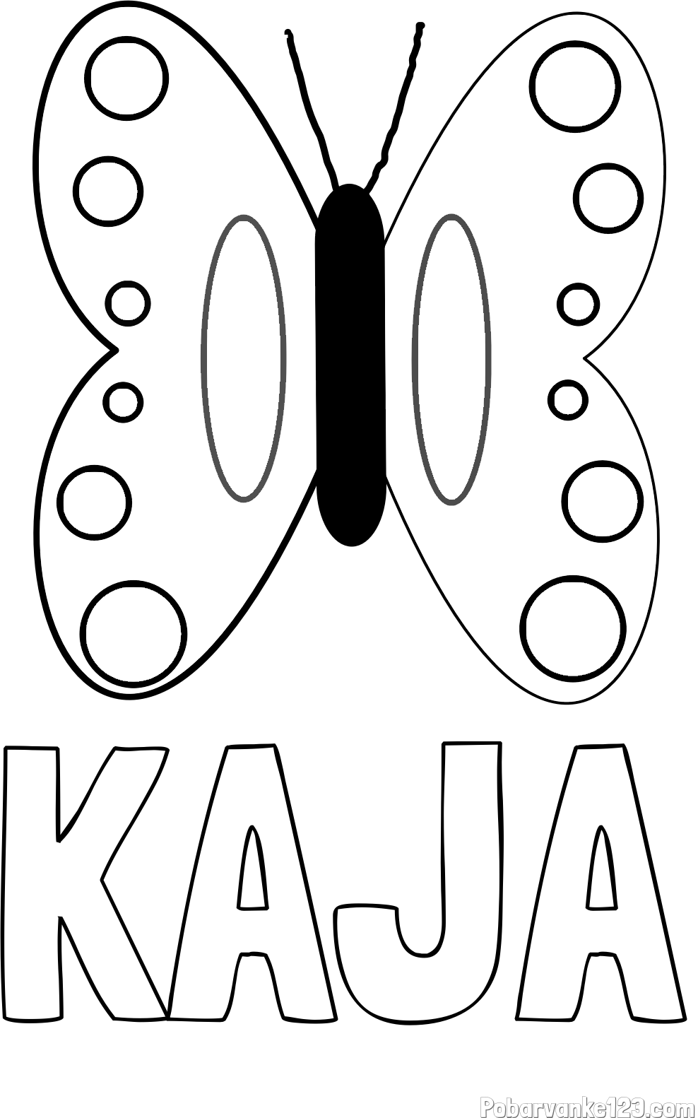 Pobarvanka imena KAJA in preprosta otroška pobarvanka metuljčka