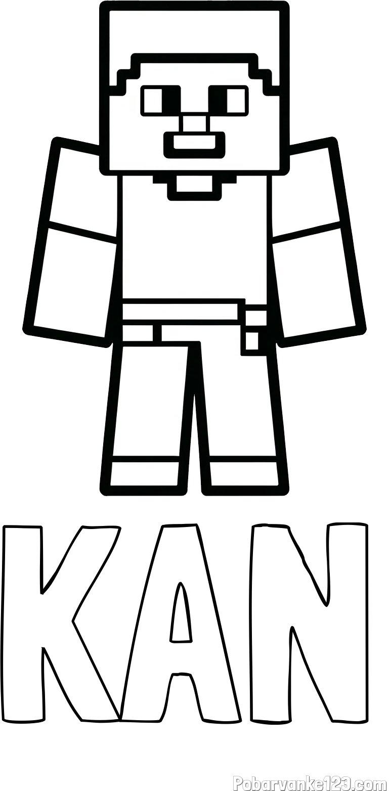 Pobarvanka imena KAN in pobarvanka Minecraft figurice