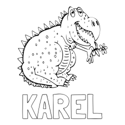 Online izdelana pobarvanka - Pobarvanka imena KAREL in pobarvanka veselega dinozavra