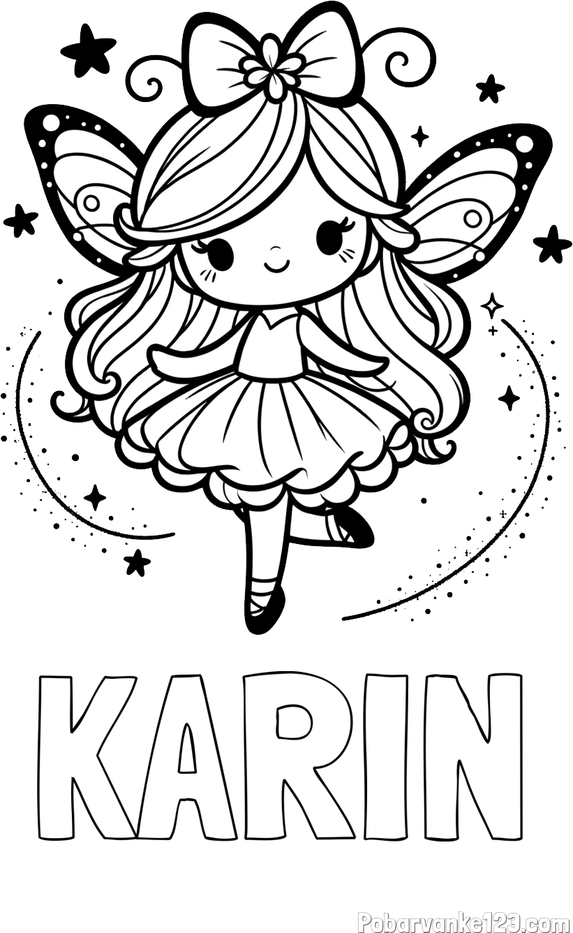 Pobarvanka imena KARIN in ljubka čarobna vila