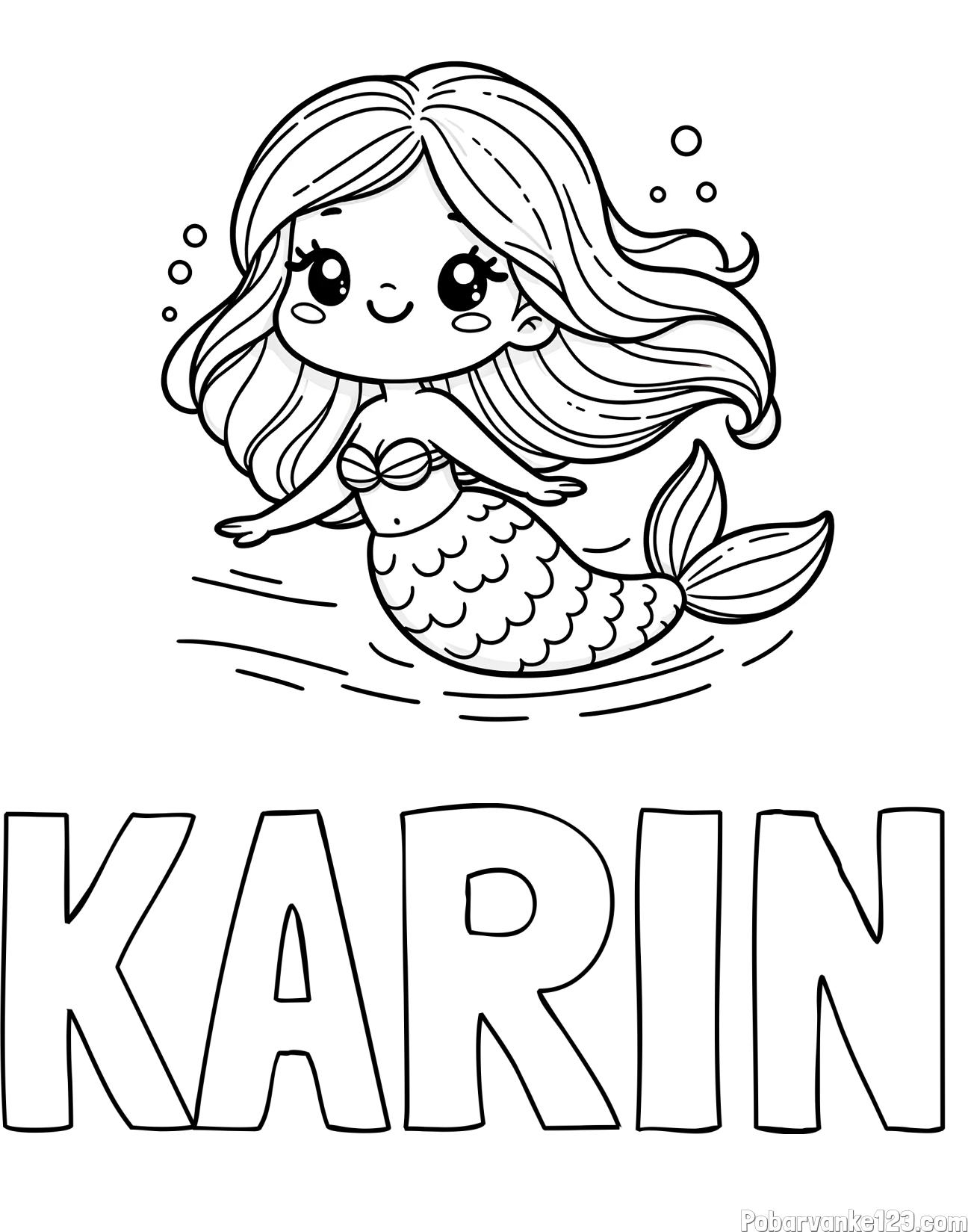 Pobarvanka imena KARIN in pobarvanka ljubke morske deklice