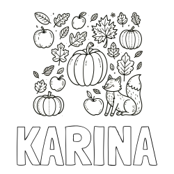 Online izdelana pobarvanka - Pobarvanka imena KARINA in pobarvanka z motivom jeseni
