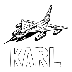 Online izdelana pobarvanka - Pobarvanka imena KARL in pobarvanka vojaškega lovca