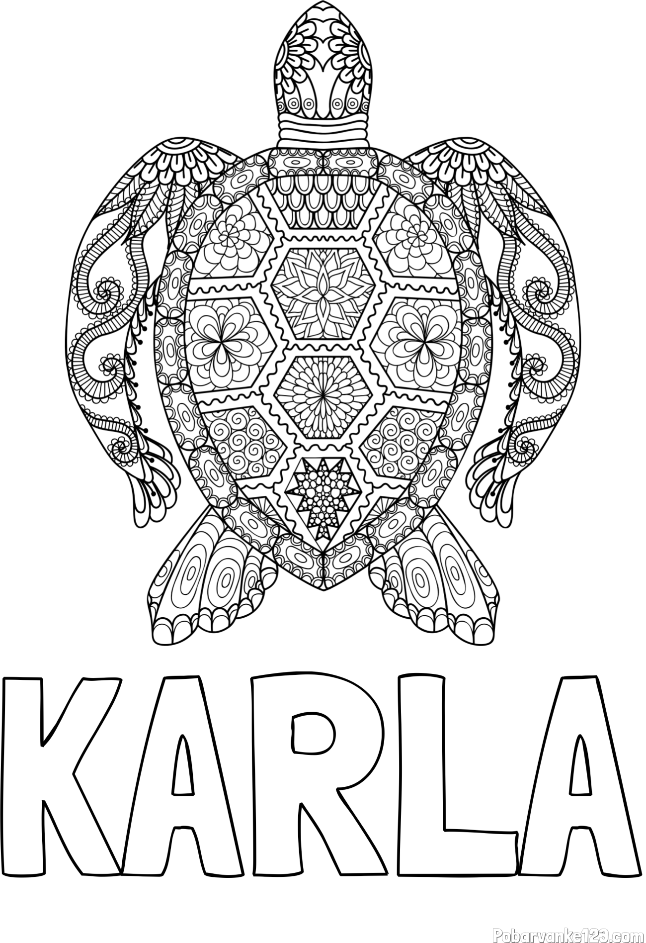 Pobarvanka imena KARLA in pobarvanka želve - mandale