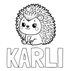 Online izdelana pobarvanka - Pobarvanka imena KARLI in pobarvanka nasmejanega ježka
