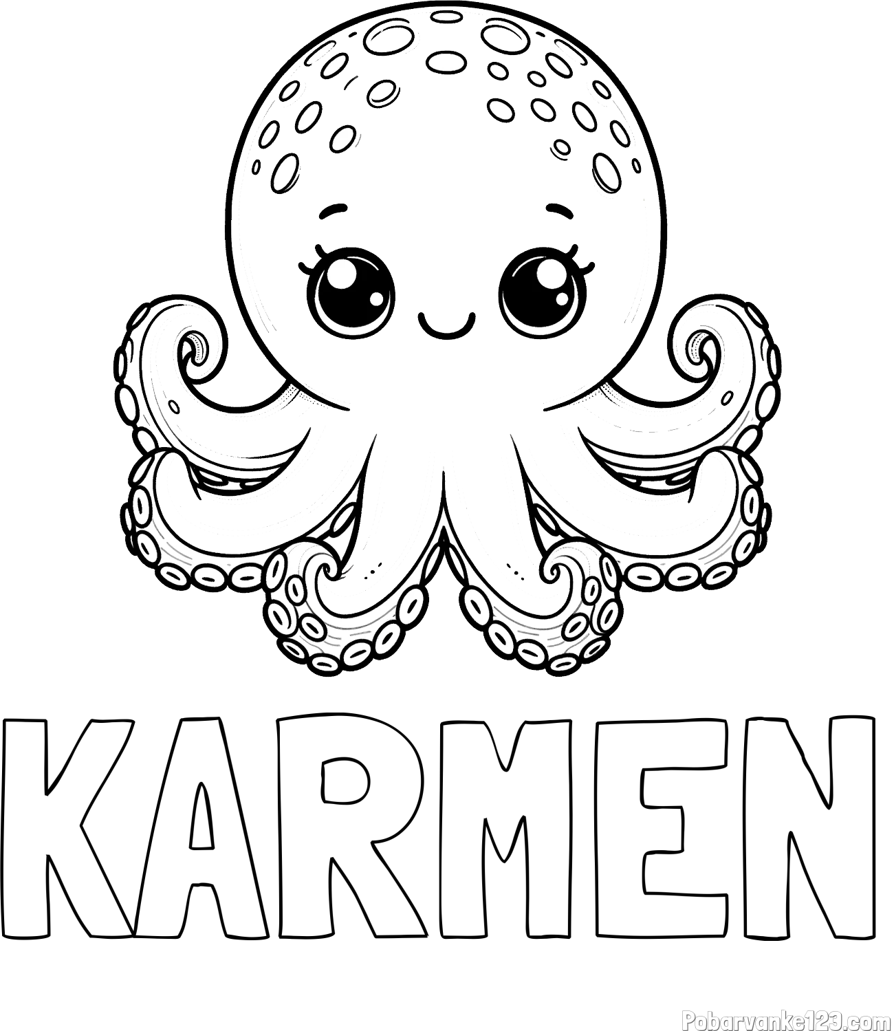 Pobarvanka imena KARMEN in otroška pobarvanka ljubke hobotnice