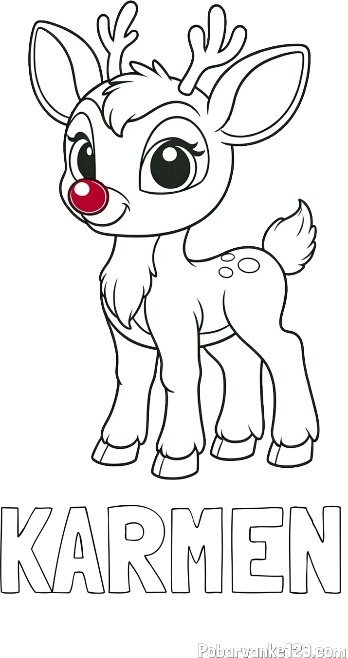 Pobarvanka imena KARMEN in pobarvanka nasmejanega jelenčka Rudolfa