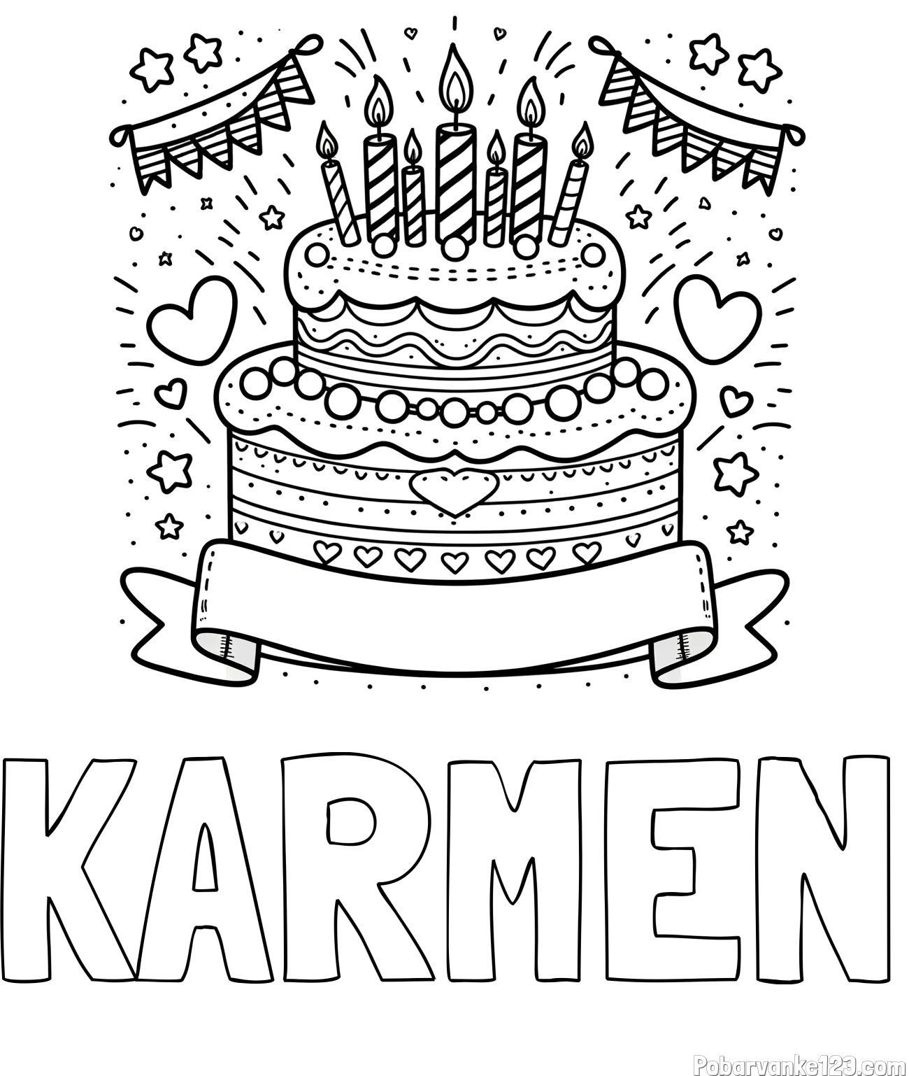 Pobarvanka imena KARMEN in pobarvanka velike torte za rojstni dan