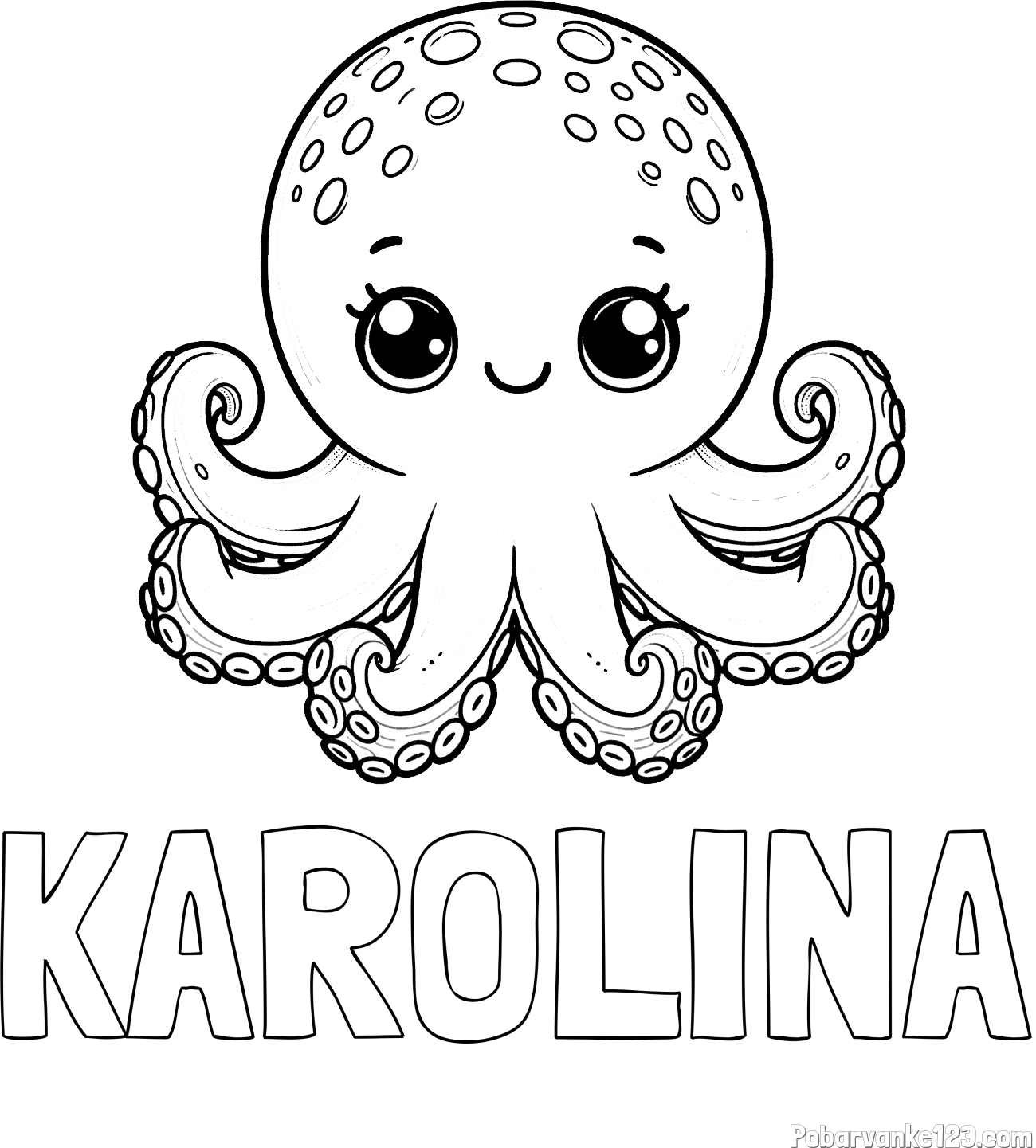 Pobarvanka imena KAROLINA in otroška pobarvanka ljubke hobotnice