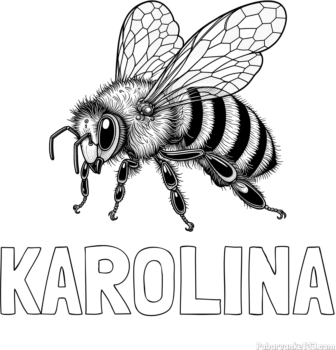 Pobarvanka imena KAROLINA in pobarvanka lepe in realistično oblikovane čebele