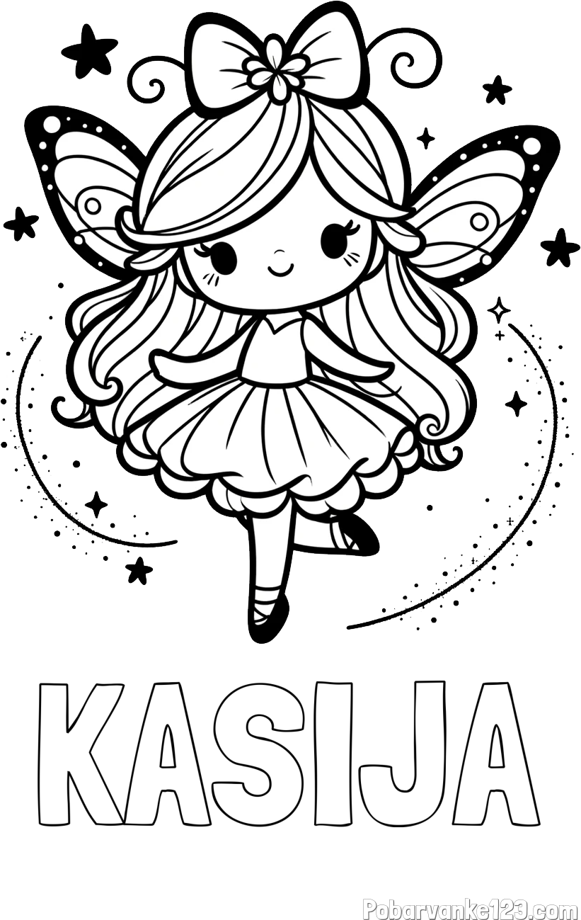 Pobarvanka imena KASIJA in ljubka čarobna vila