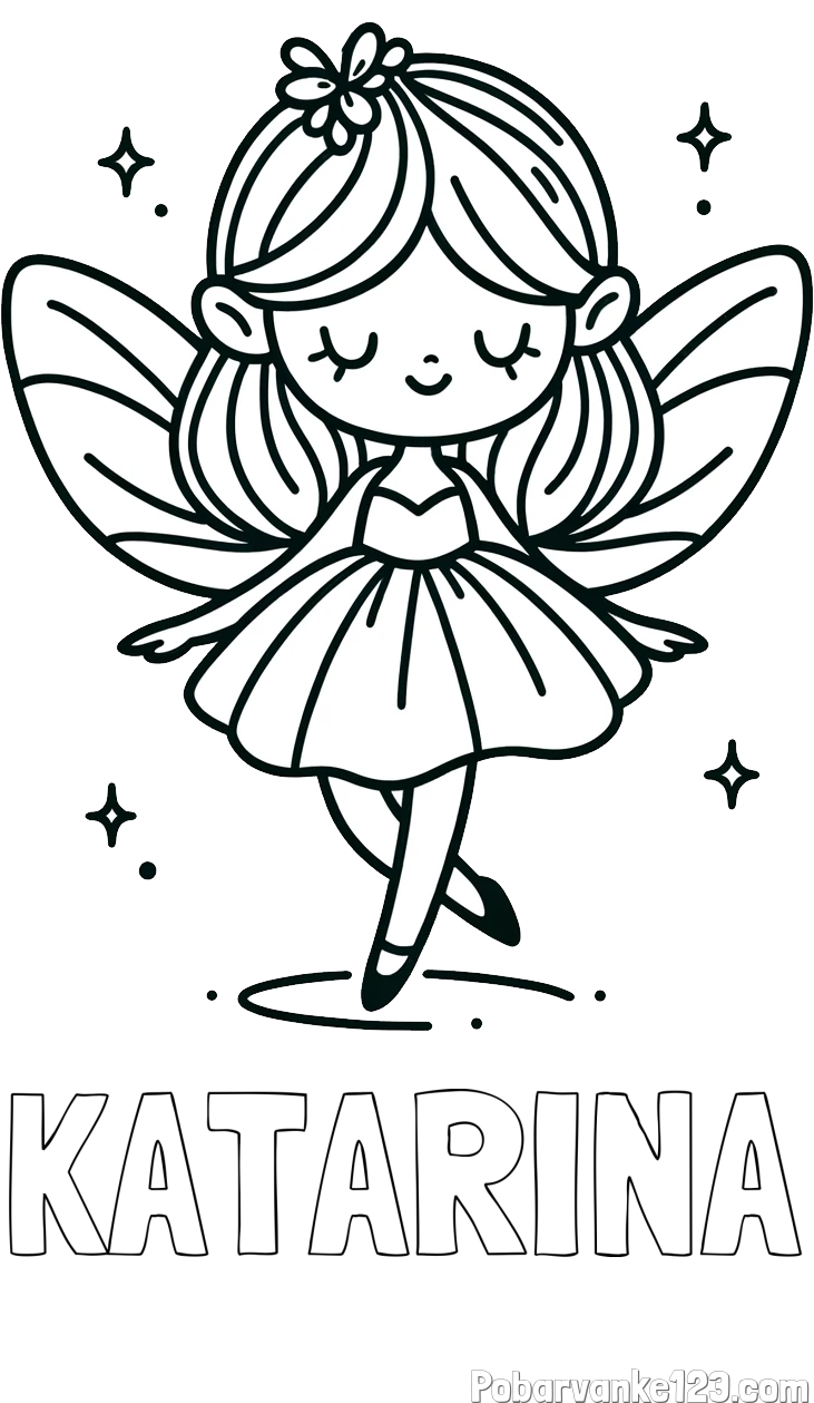 Pobarvanka imena KATARINA in enostavna pobarvanka čarobne vile