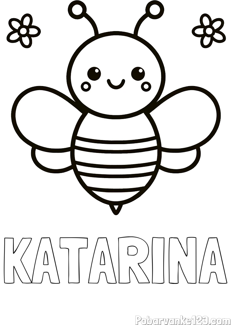 Pobarvanka imena KATARINA in otroška pobarvanka čebele