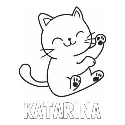 Pobarvanka imena KATARINA in pobarvanka razigranega mucka