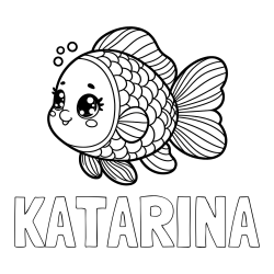 Pobarvanka imena KATARINA in pobarvanka ribe z bujnimi plavutmi
