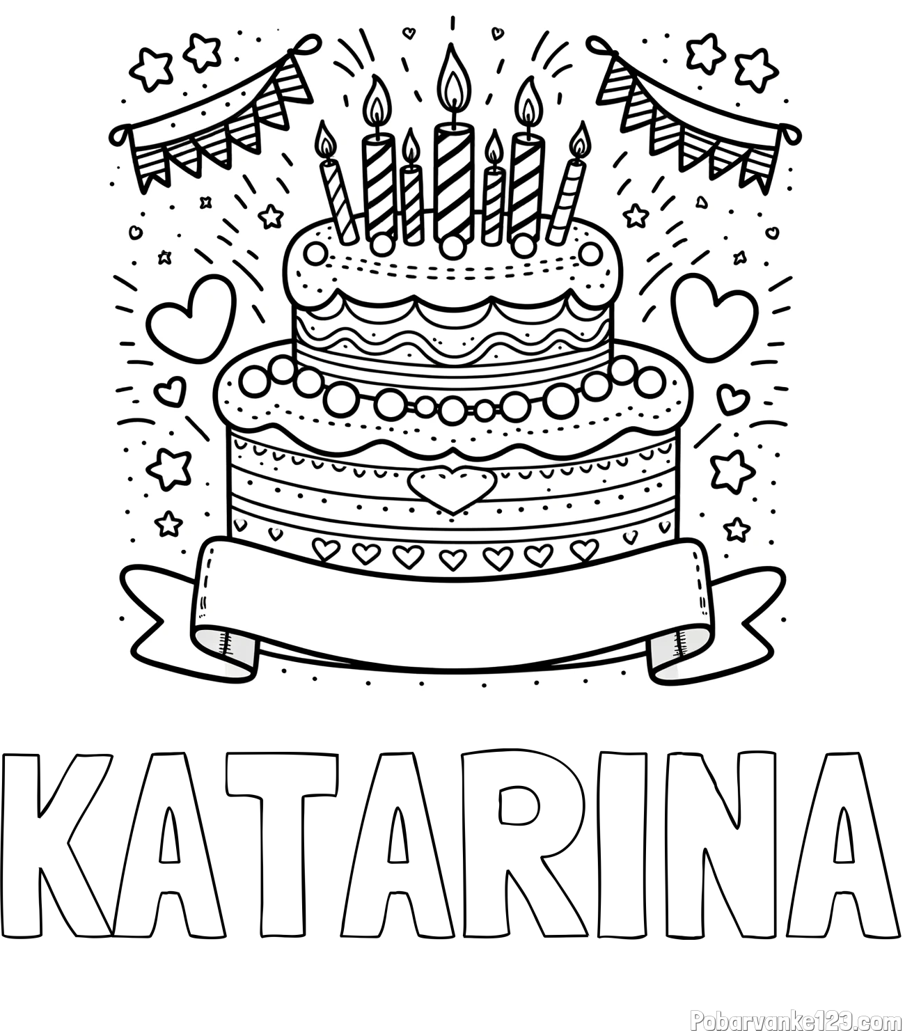 Pobarvanka imena KATARINA in pobarvanka velike torte za rojstni dan