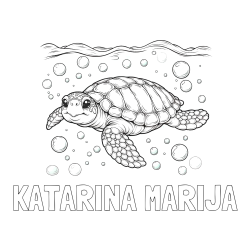 Online izdelana pobarvanka - Pobarvanka imena KATARINA MARIJA in pobarvanka želve v morju