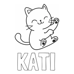 Online izdelana pobarvanka - Pobarvanka imena KATI in pobarvanka razigranega mucka