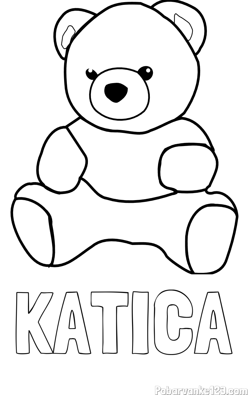 Pobarvanka imena KATICA in pobarvanka medvedka