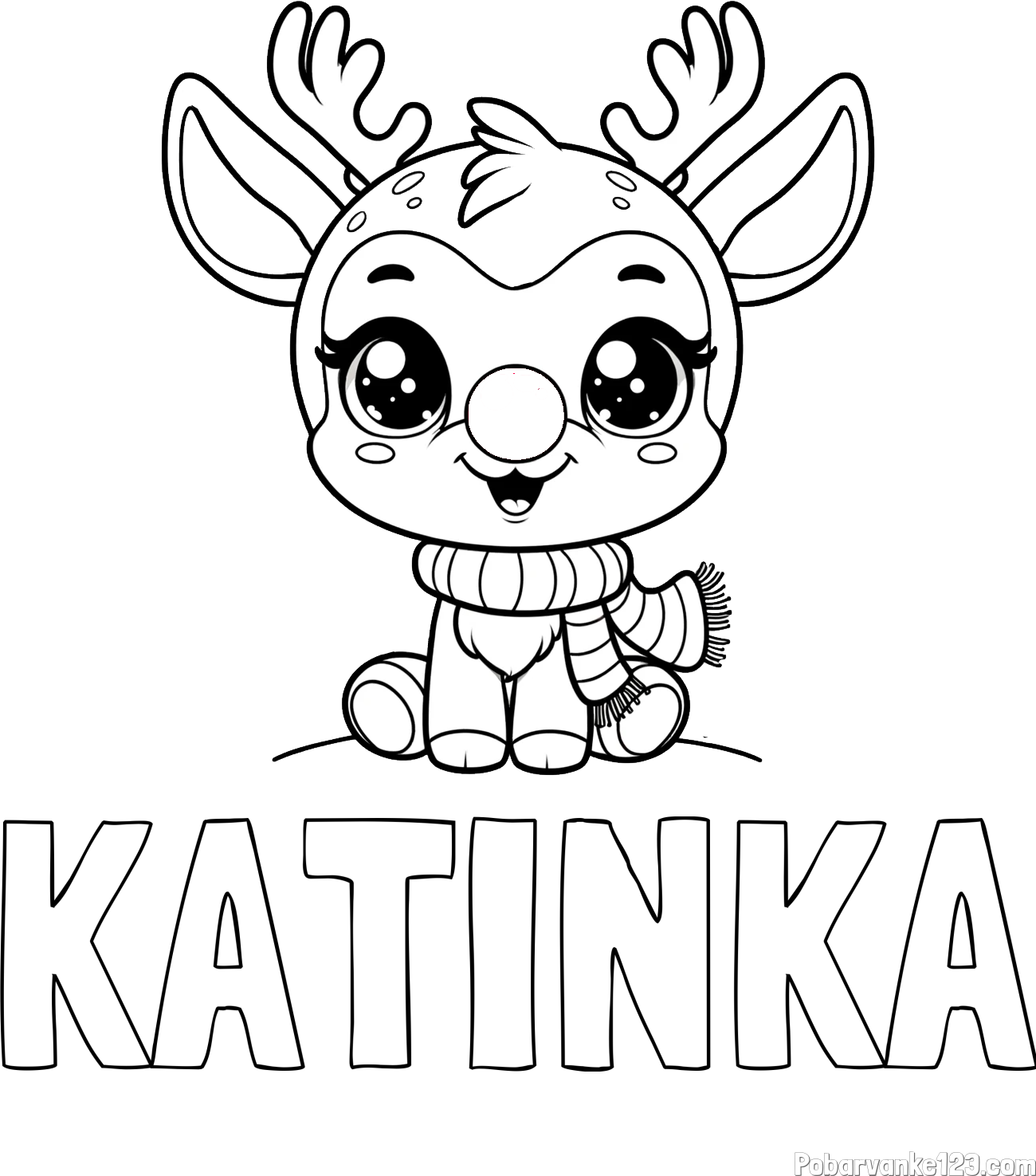 Pobarvanka imena KATINKA in otroška pobarvanka jelenčka Rudolfa s šalom okoli vratu