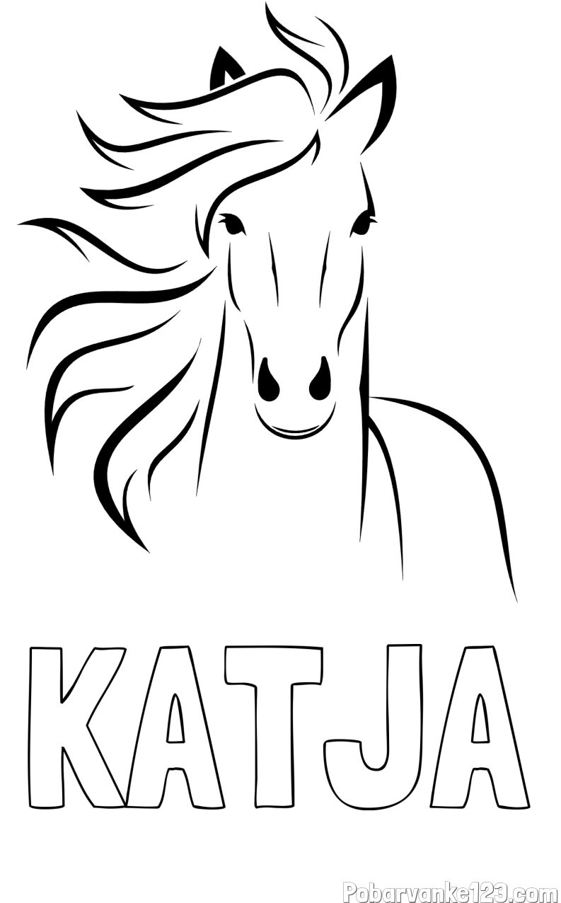 Pobarvanka imena KATJA in lepa pobarvanka konja