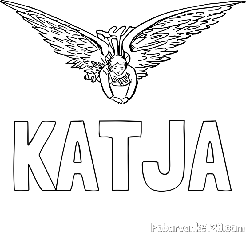 Pobarvanka imena KATJA in leteči angel