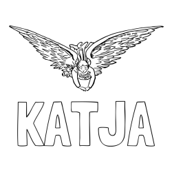 Online izdelana pobarvanka - Pobarvanka imena KATJA in leteči angel