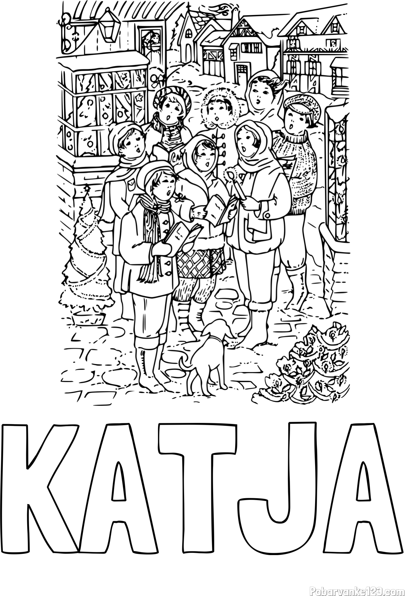 Pobarvanka imena KATJA in pobarvanka božičnega pevskega zbora