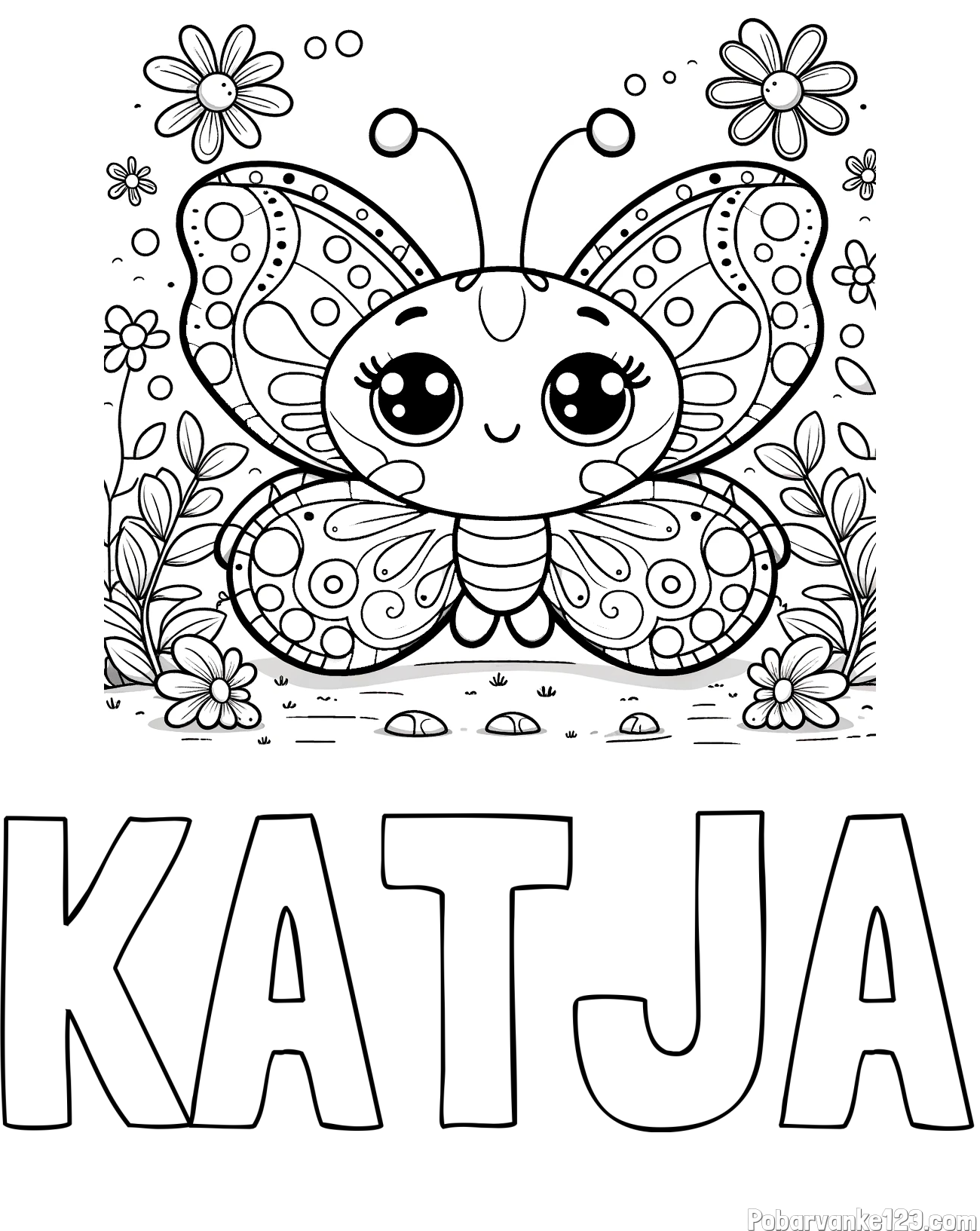 Pobarvanka imena KATJA in pobarvanka ljubkega metuljčka