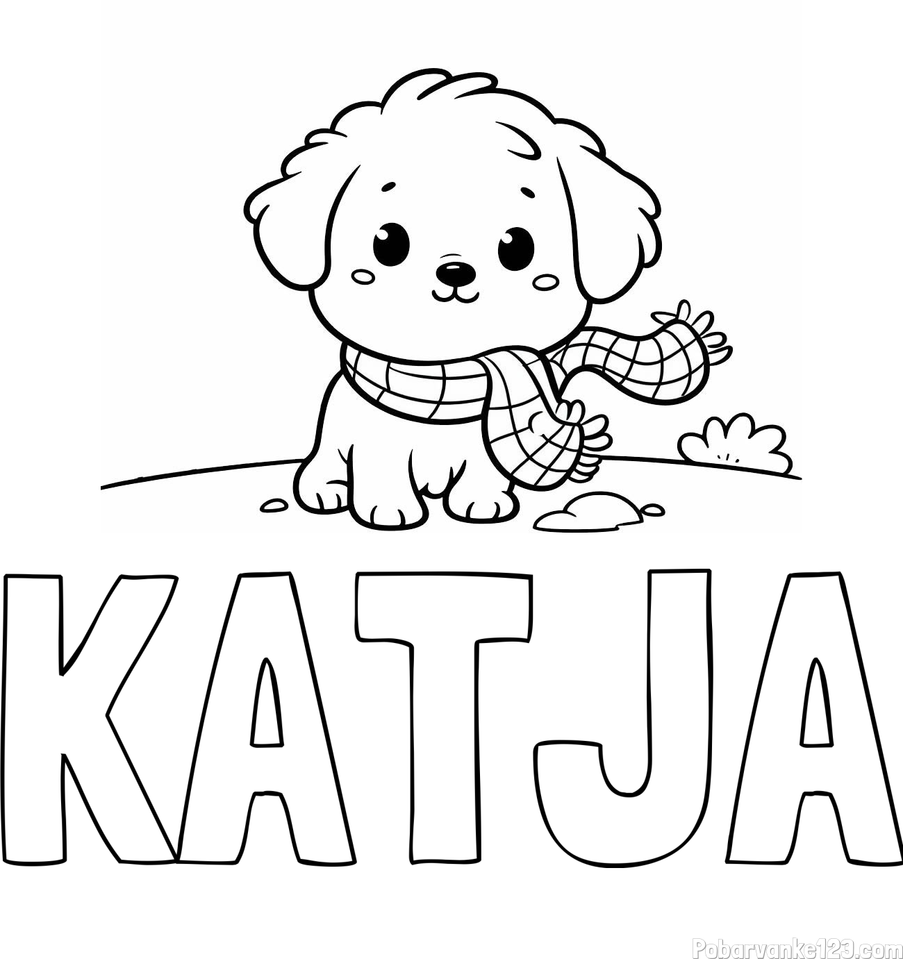 Pobarvanka imena KATJA in pobarvanka prikupnega psička