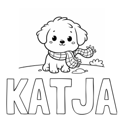 Pobarvanka imena KATJA in pobarvanka prikupnega psička