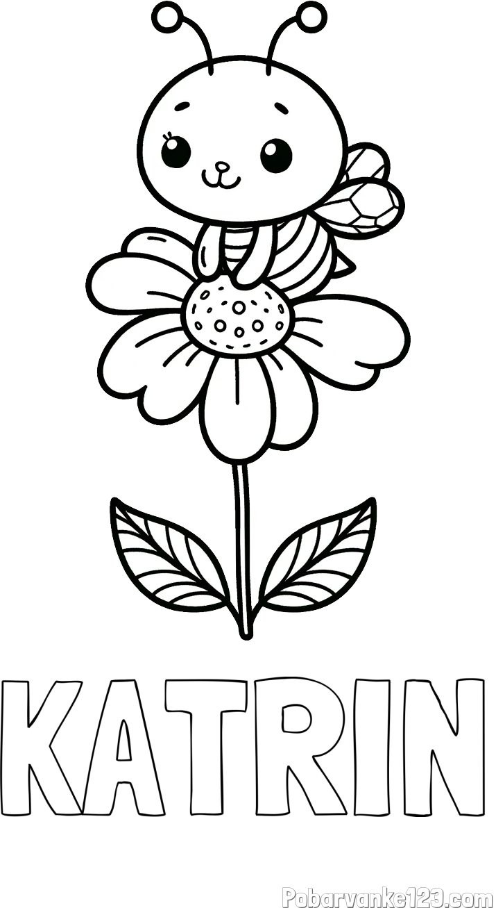 Pobarvanka imena KATRIN in pobarvanka ljubke čebelice na roži