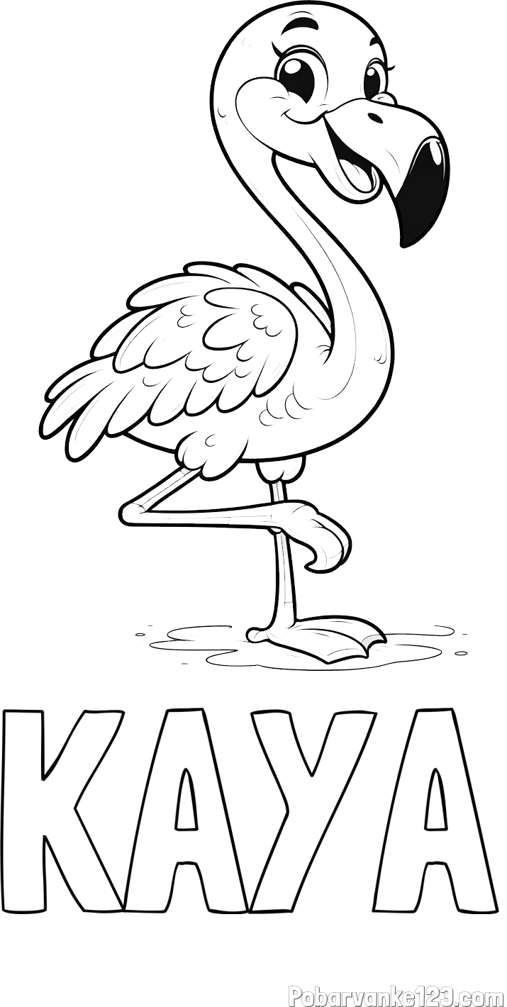 Pobarvanka imena KAYA in otroška pobarvanka prikupnega flaminga