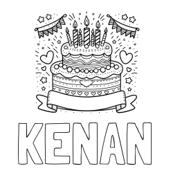 Online izdelana pobarvanka - Pobarvanka imena KENAN in pobarvanka velike torte za rojstni dan