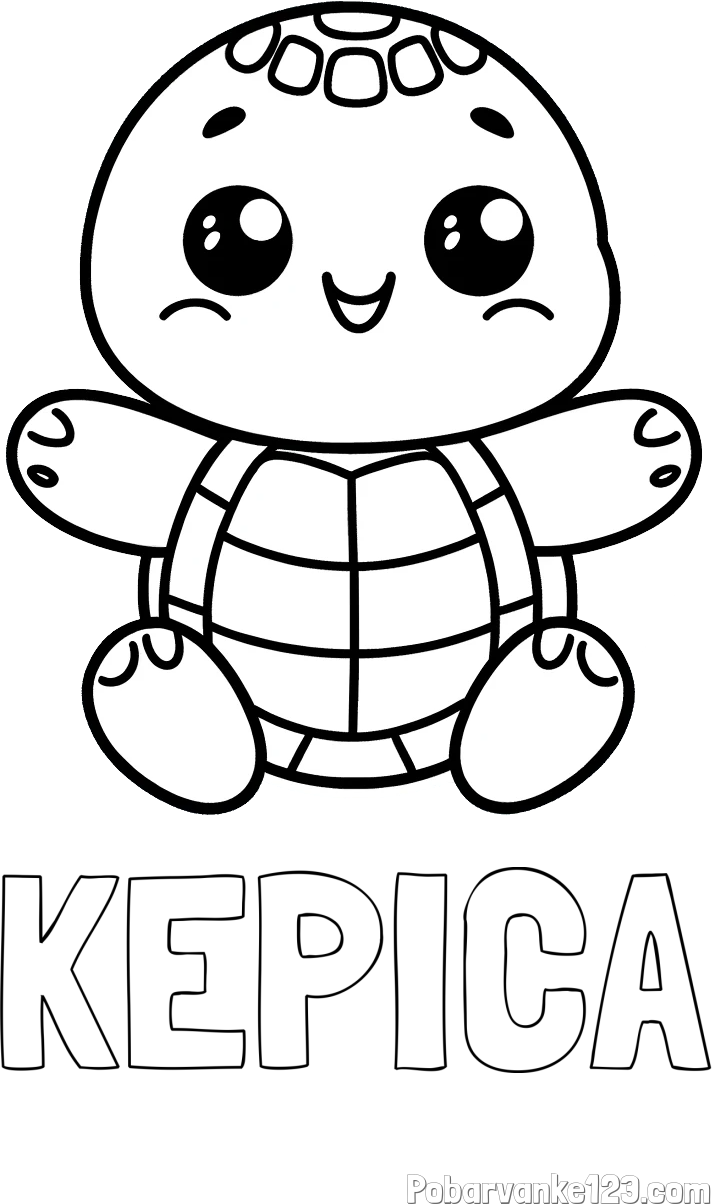 Pobarvanka imena KEPICA in otroška pobarvanka ljubke in nasmejane želvice