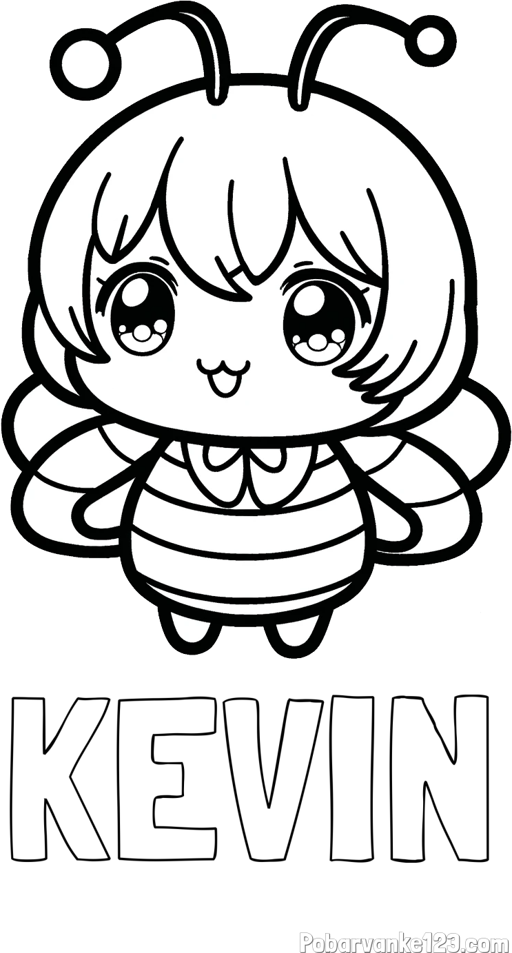 Pobarvanka imena KEVIN in pobarvanka čebelice v stilu anime
