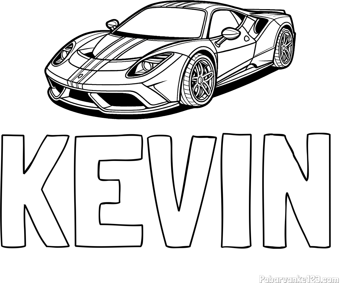 Pobarvanka imena KEVIN in pobarvanka čudovitega športnega avtomobila