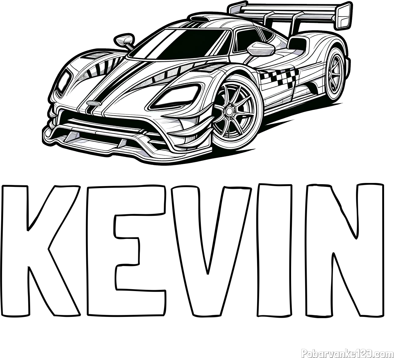 Pobarvanka imena KEVIN in pobarvanka modernega športnega avtomobila