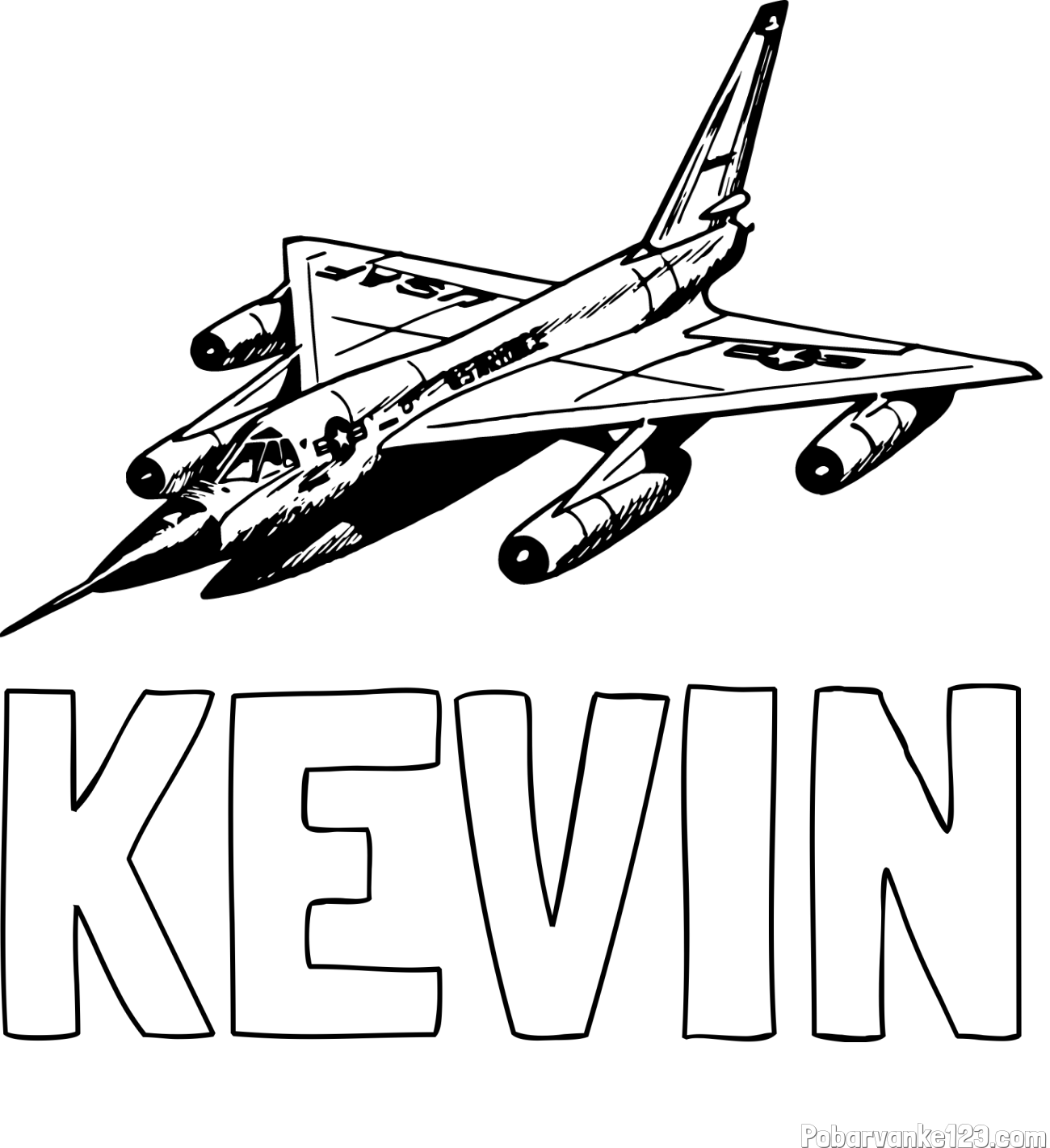 Pobarvanka imena KEVIN in pobarvanka vojaškega lovca