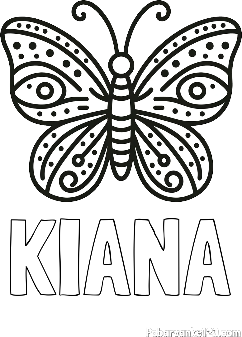 Pobarvanka imena KIANA in preprosta pobarvanka metulja