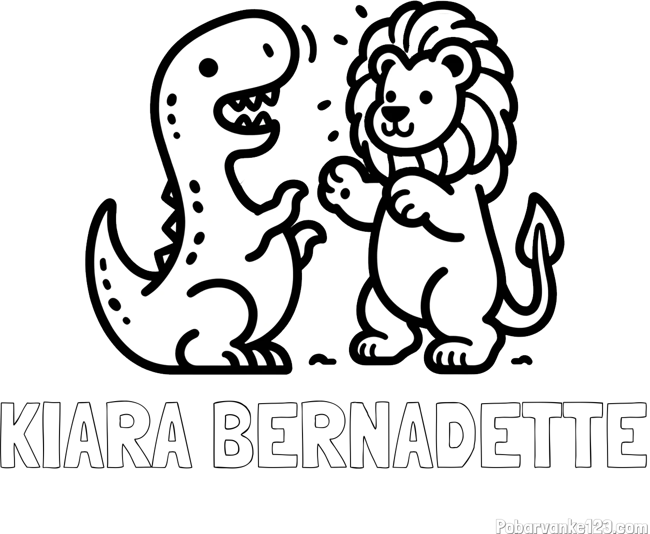 Pobarvanka imena KIARA BERNADETTE in pobarvanka dinozavra, ki napada leva