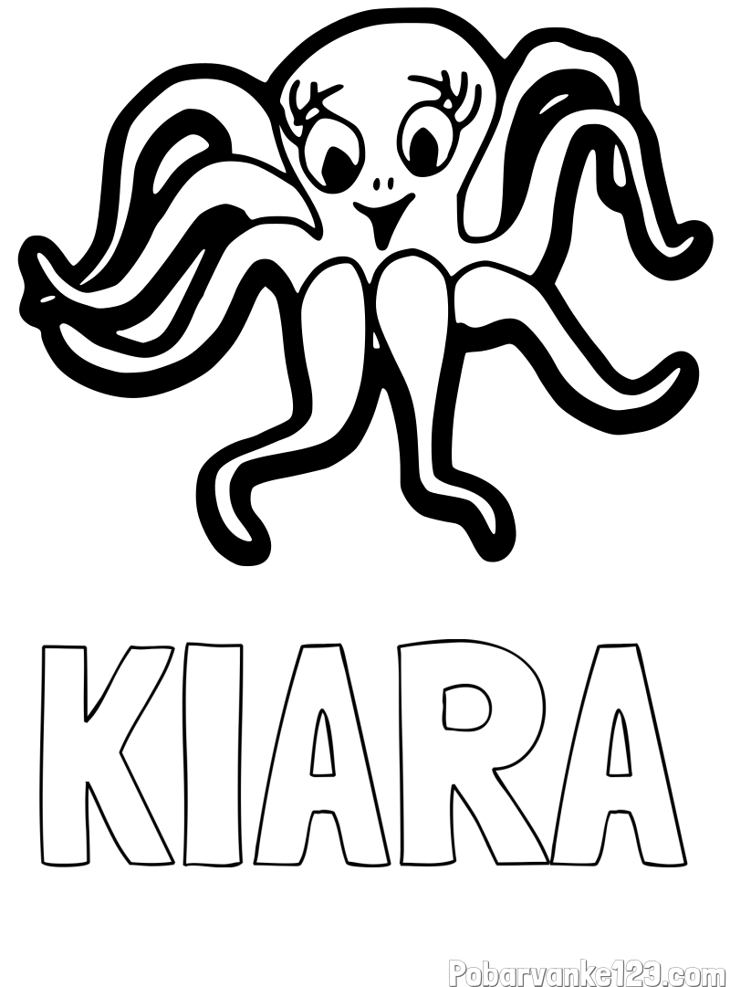 Pobarvanka imena KIARA in otroška pobarvanka nasmejane hobotnice