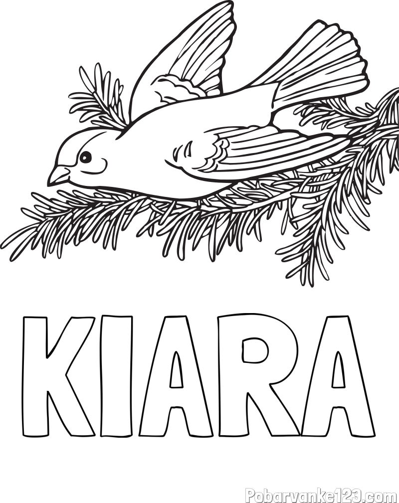Pobarvanka imena KIARA in pobarvanka ptice na vejici