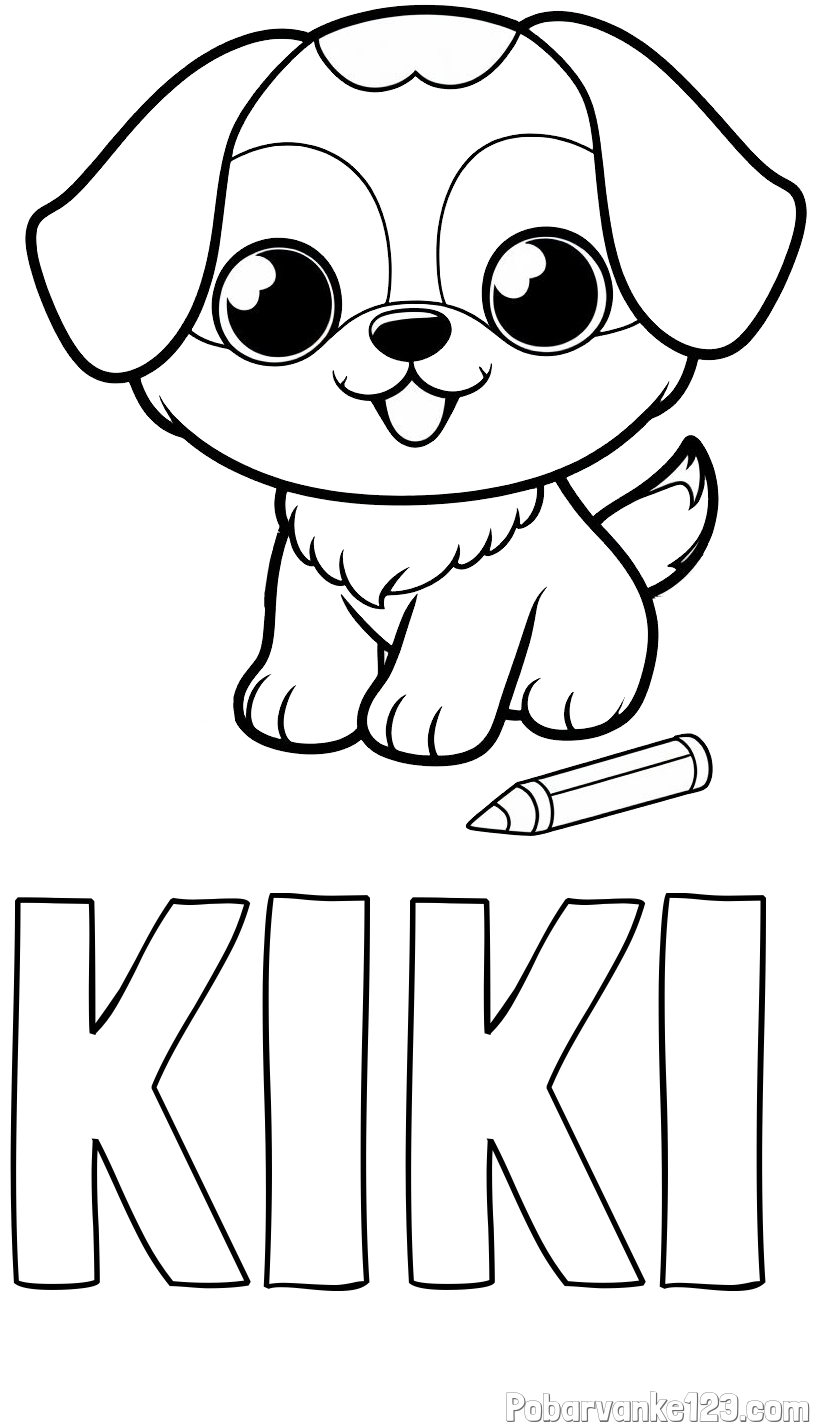 Pobarvanka imena KIKI in pobarvanka prikupnega kužka